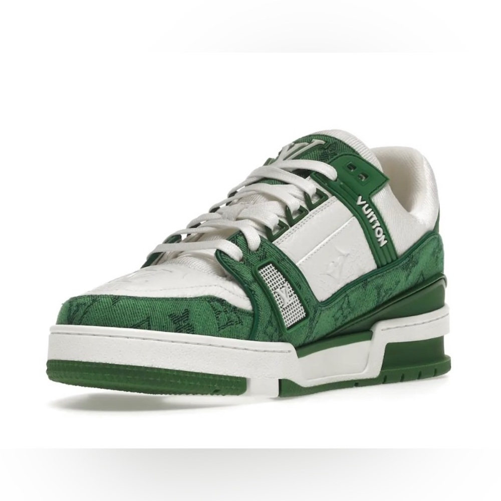 Louis Vuitton trainer green monogram denim white